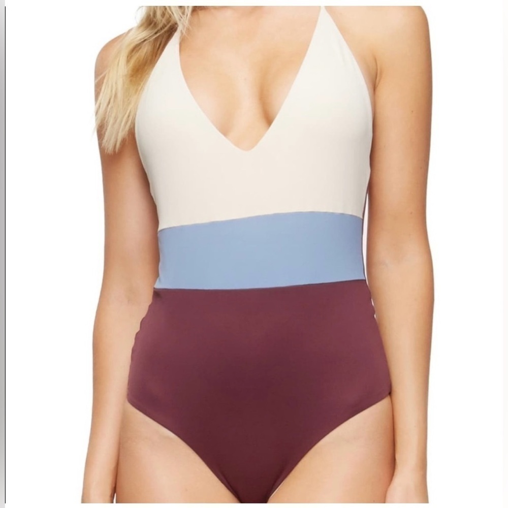 Tavik Chase Reversible One-Piece Color block Plum Blue SwimSuit Size M